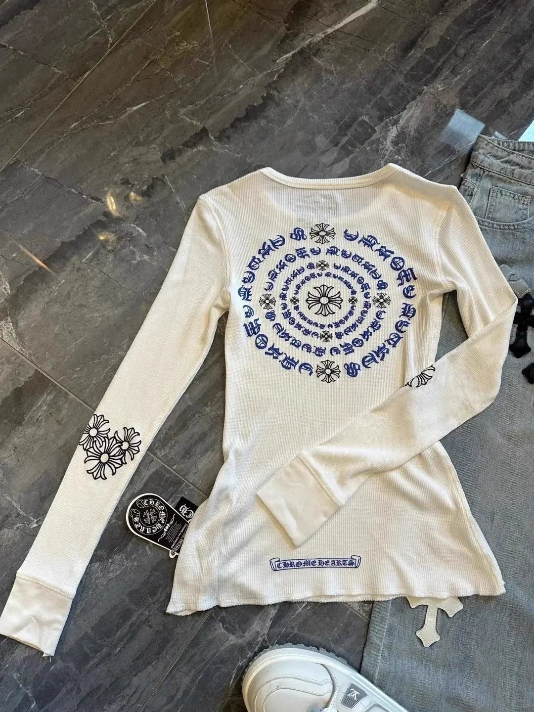 White Cross Print Subculture Y2K E-girl Light Subculture American Retro Abi Long Sleeve Top