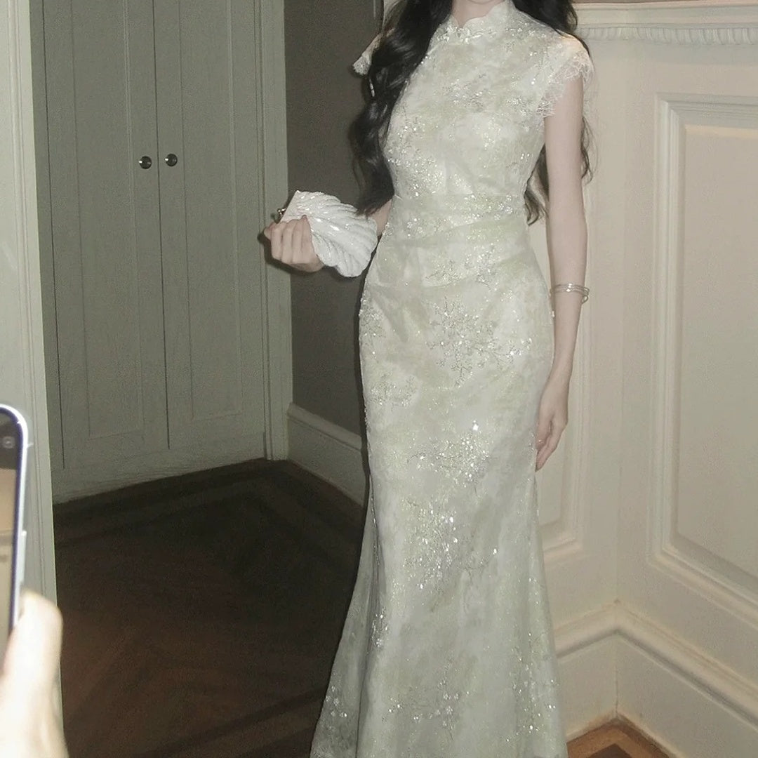 Vintage Sleeveless Modified Cheongsam Gown Dress