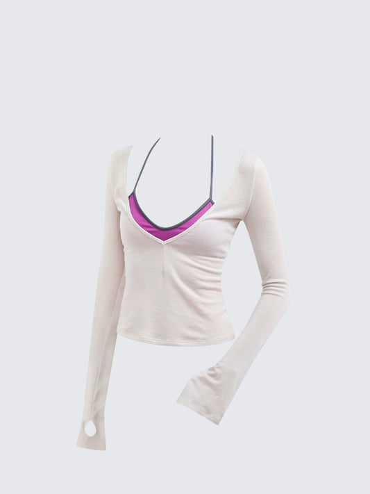 Sheer V-Neck Long Sleeve Set