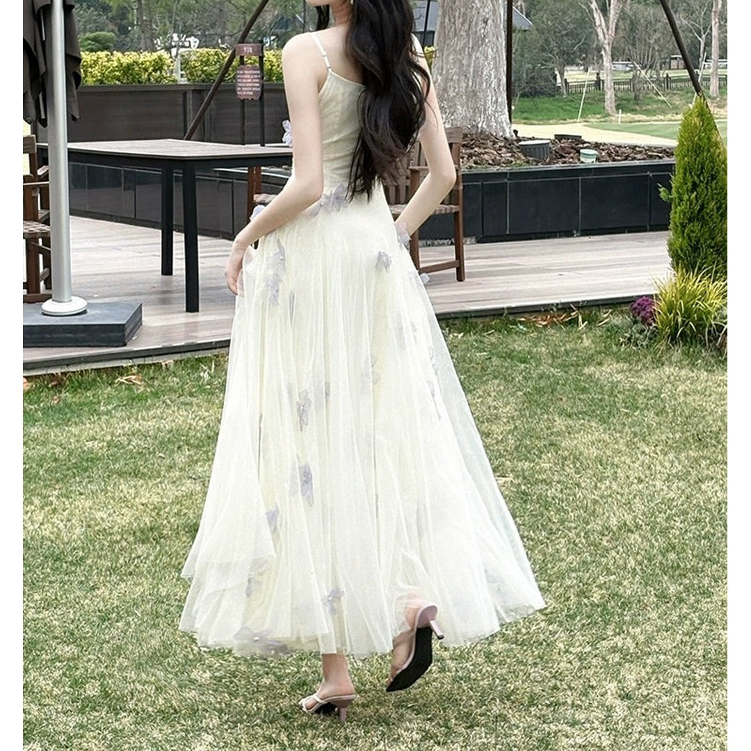 Embroidered Floral Lace Spaghetti Strap Gown Dress