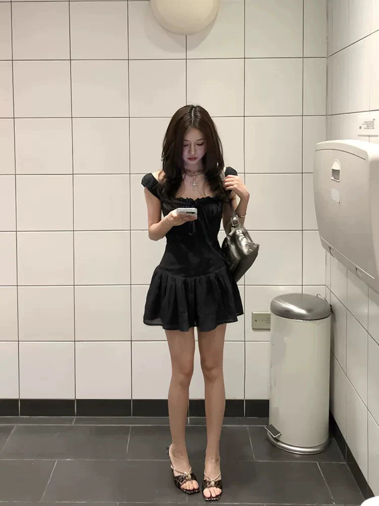 Tencel Textured French Square-Neck Camisole Mini Dress