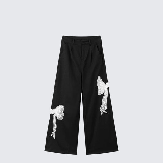 Lace Bow Balletcore Wide Leg Pants