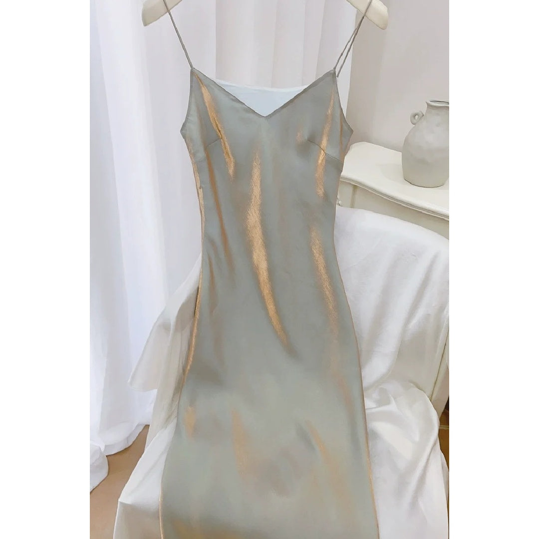 Moonlight Serenade Fitted Spaghetti Strap Gown Dress – Beach Evening Dress