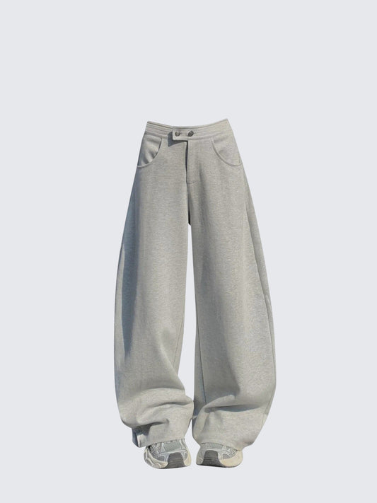 Gray Curved Casual Pants Women