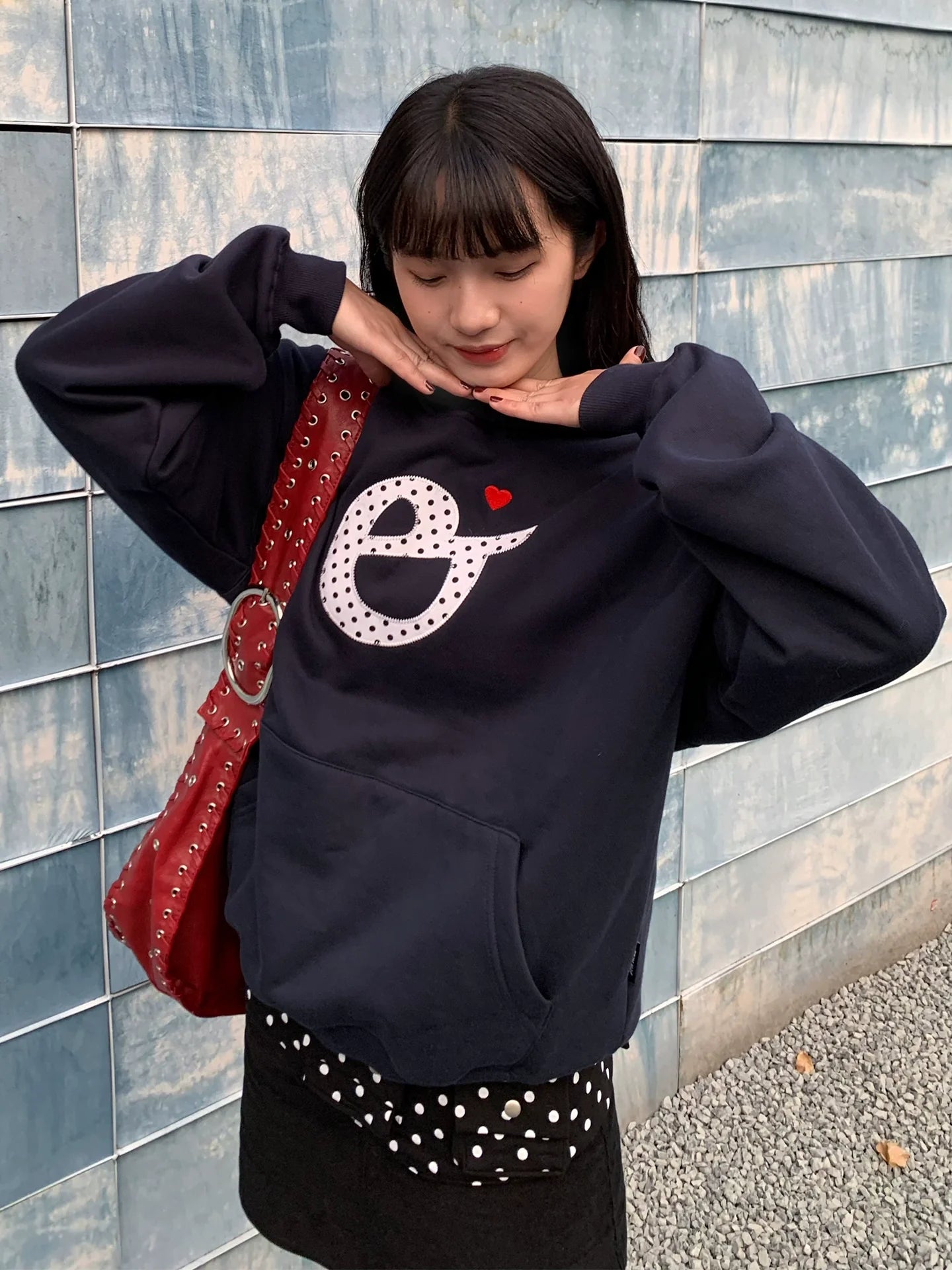 Vintage Polka Letter Embroidered Hoodie Zip-Up for Autumn Winter