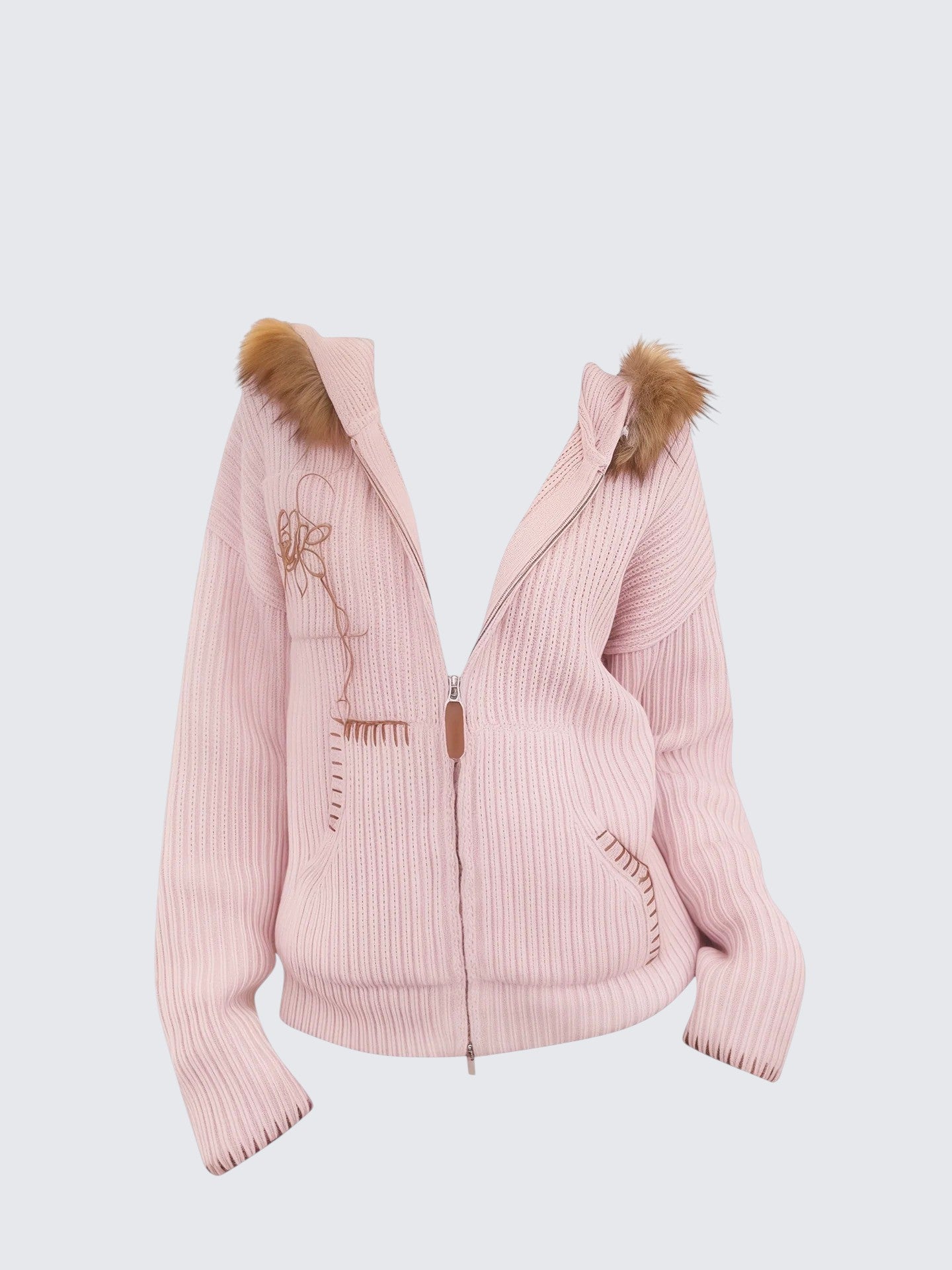 Hooded Detachable Fur Knit Cardigan