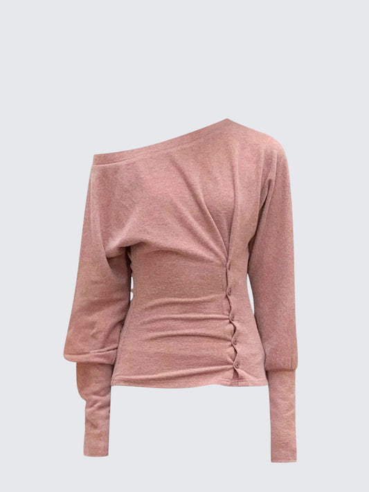 Off Shoulder Slim Fit Long Sleeve Tee Women