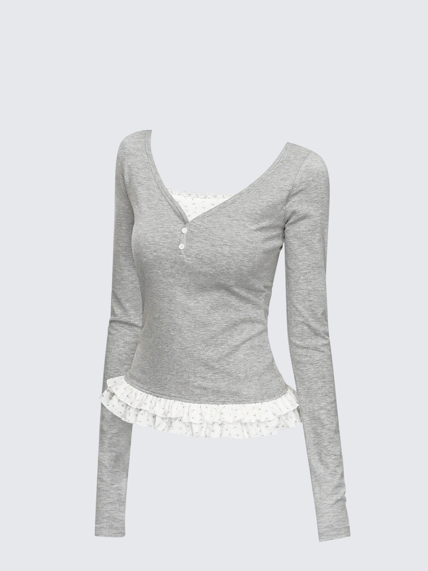 Vintage Lace-Hem V-Neck Top