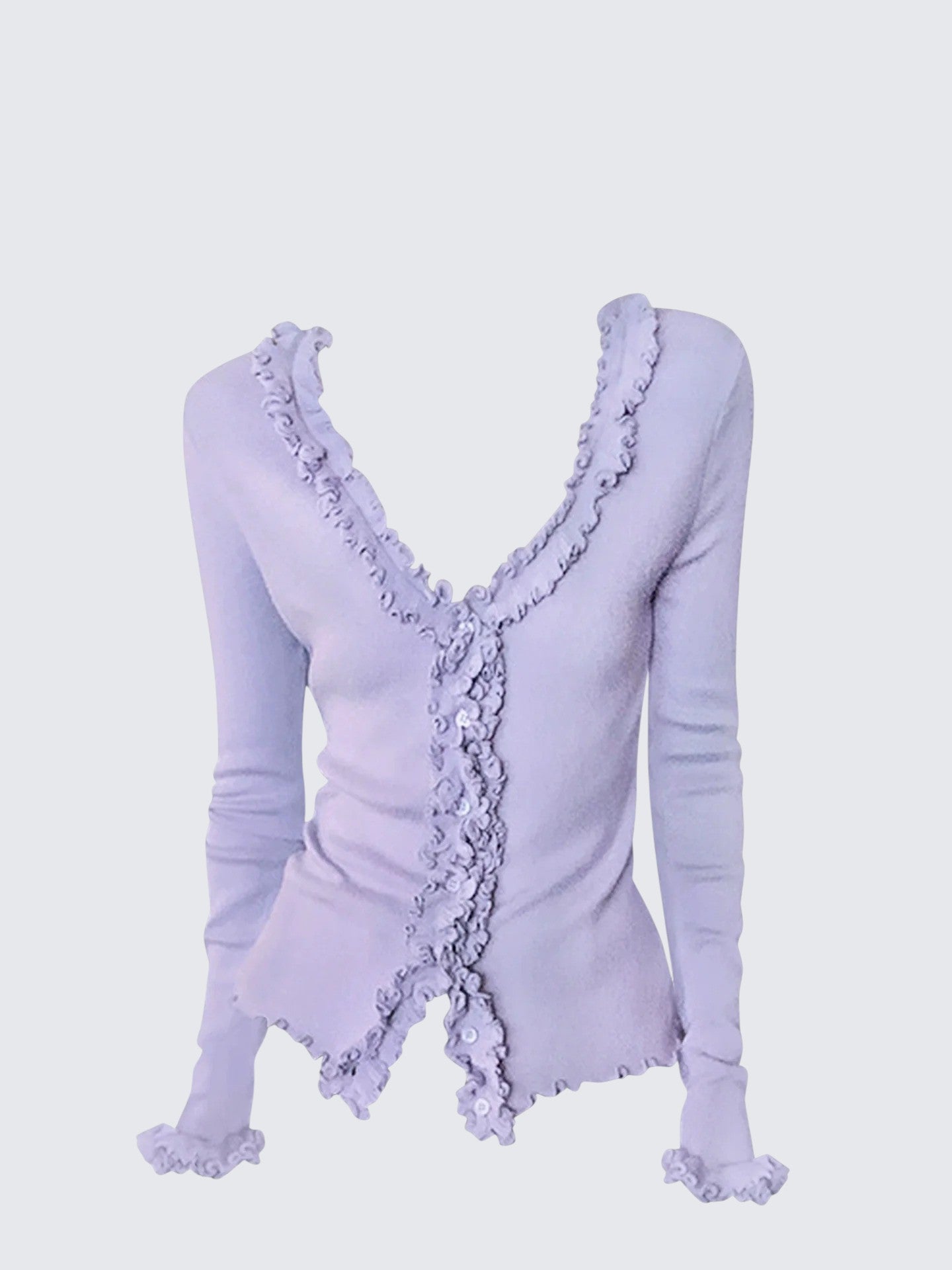 Korean Layered Ruffle Long Sleeve Knit Cardigan
