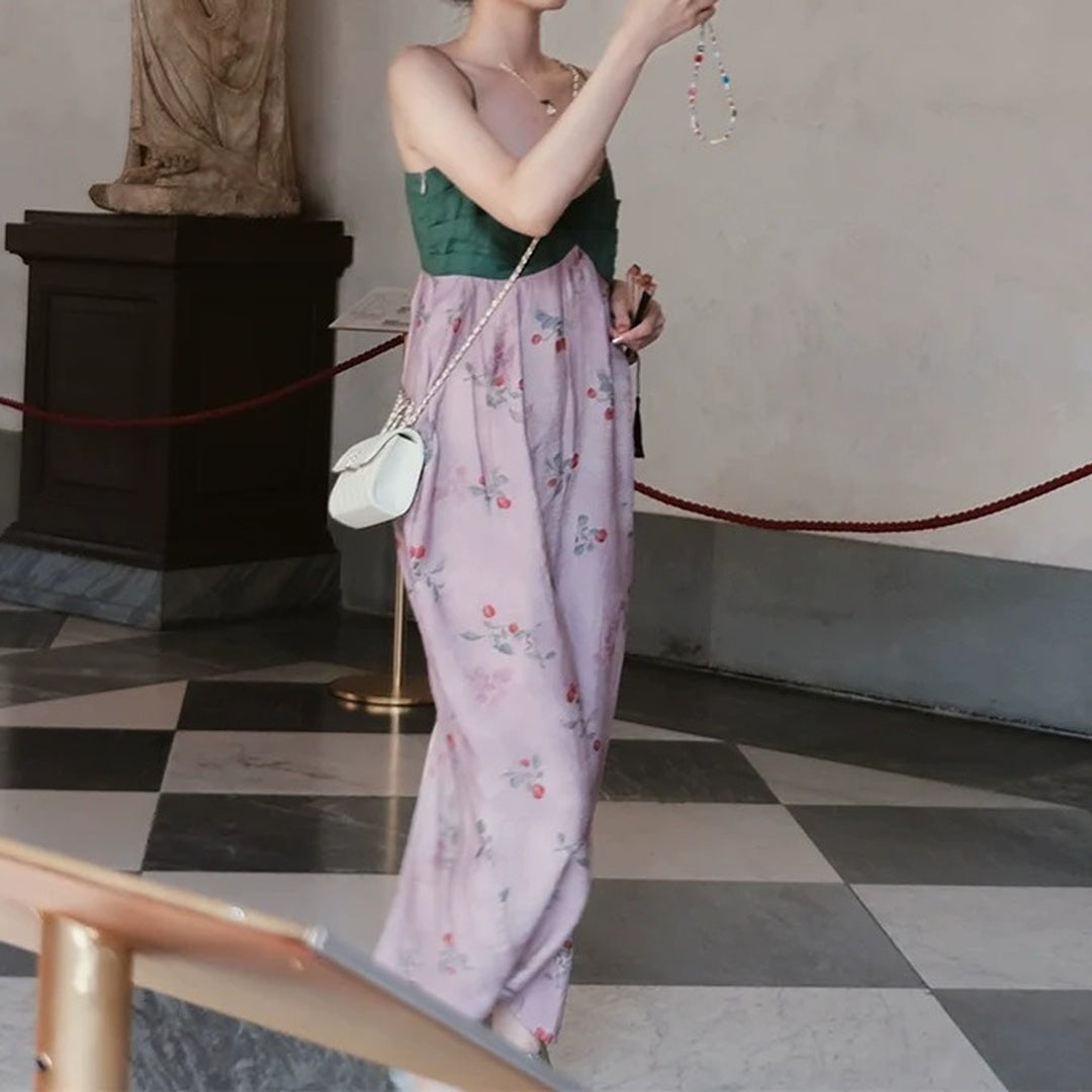 Cherry Mousse Summer Dopamine Waist Spaghetti Strap Gown Dress