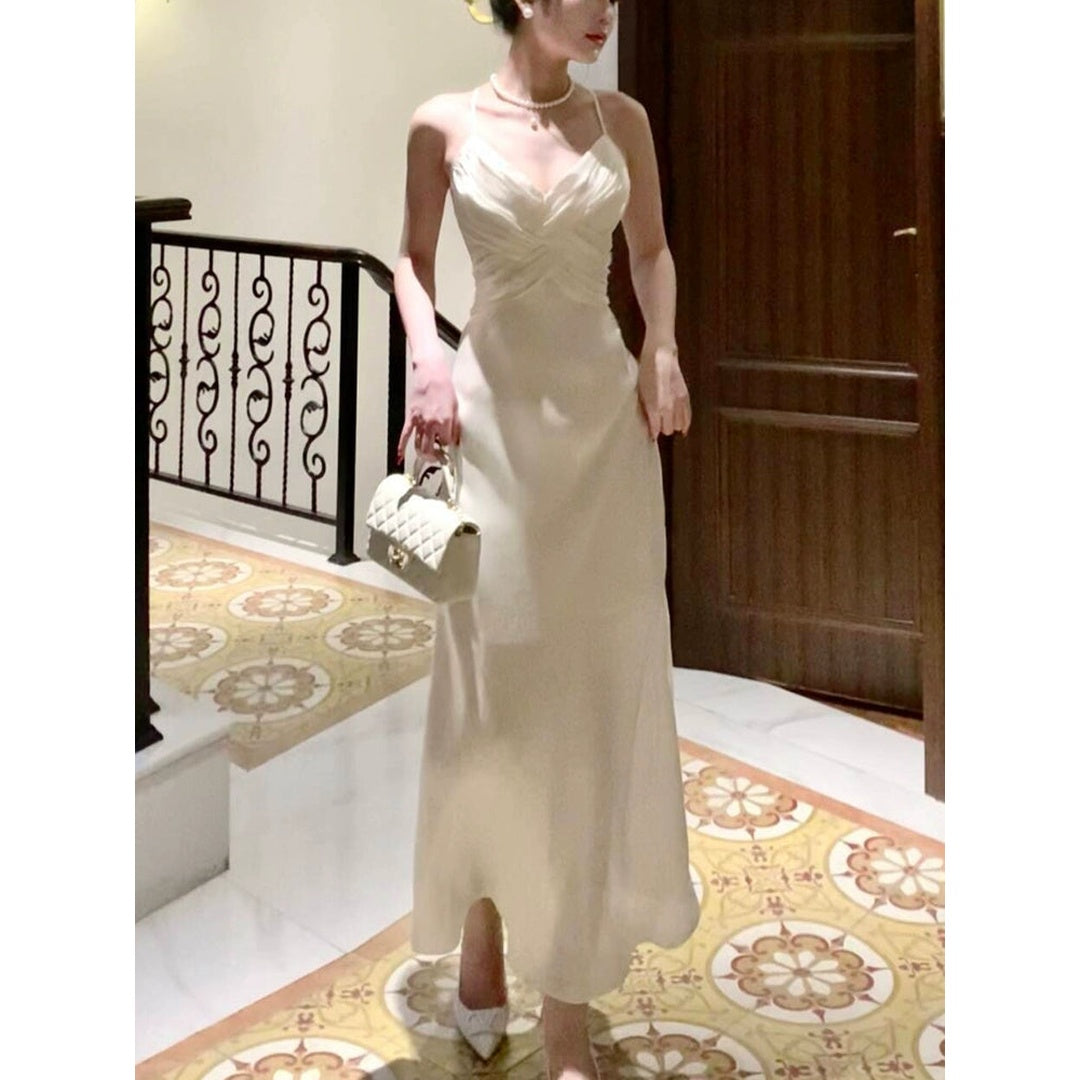 French Halter White Gown Dress