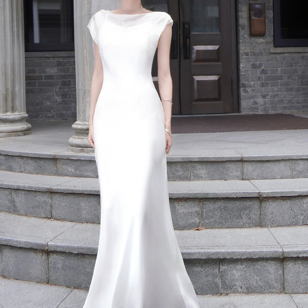 White Sleeveless Mermaid Gown Dress