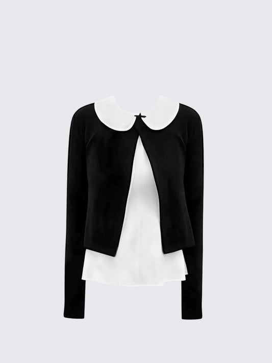 Black Bow Doll Collar Cardigan Women