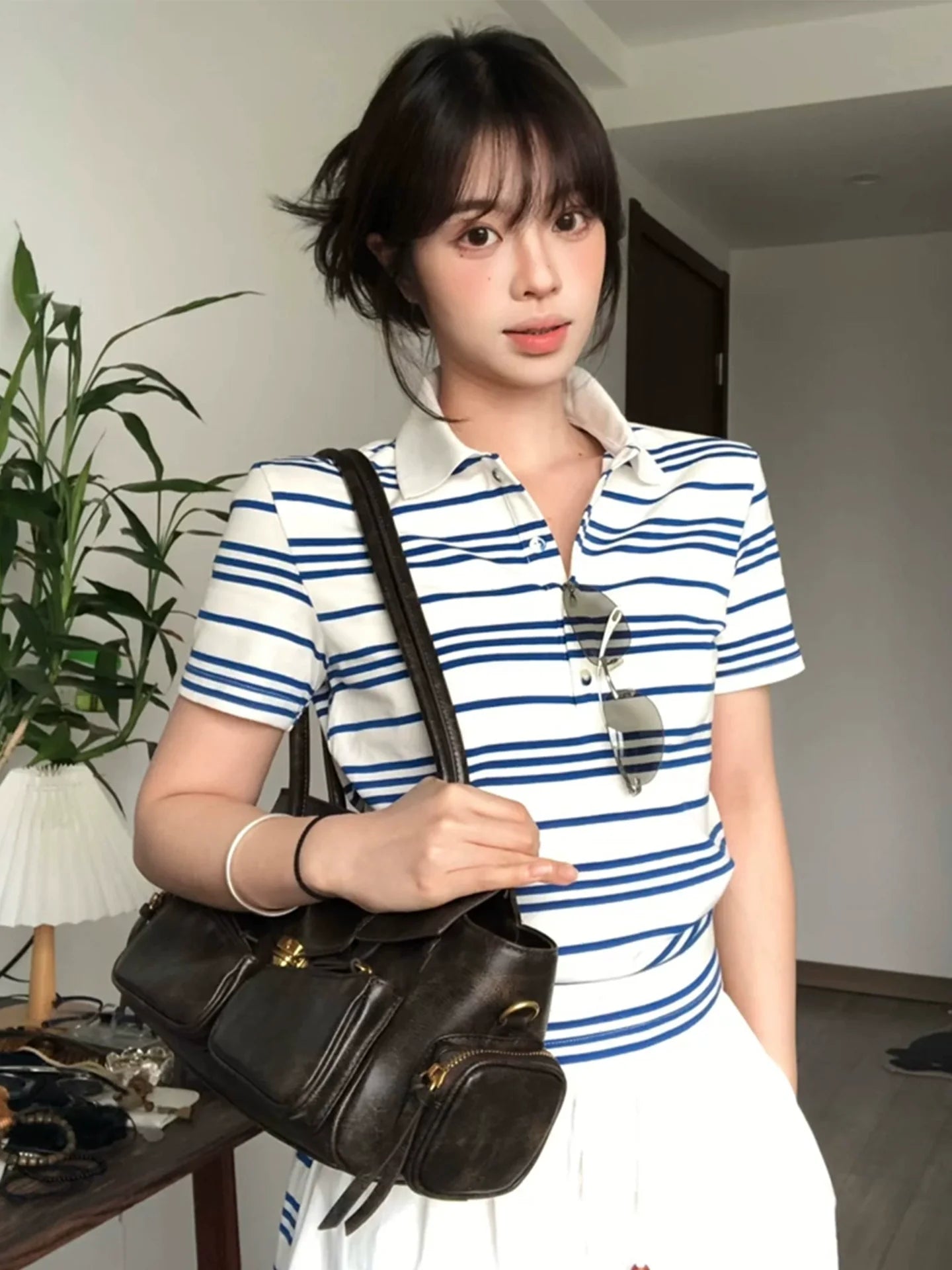 Blue Striped Polo Shirt Short Sleeve