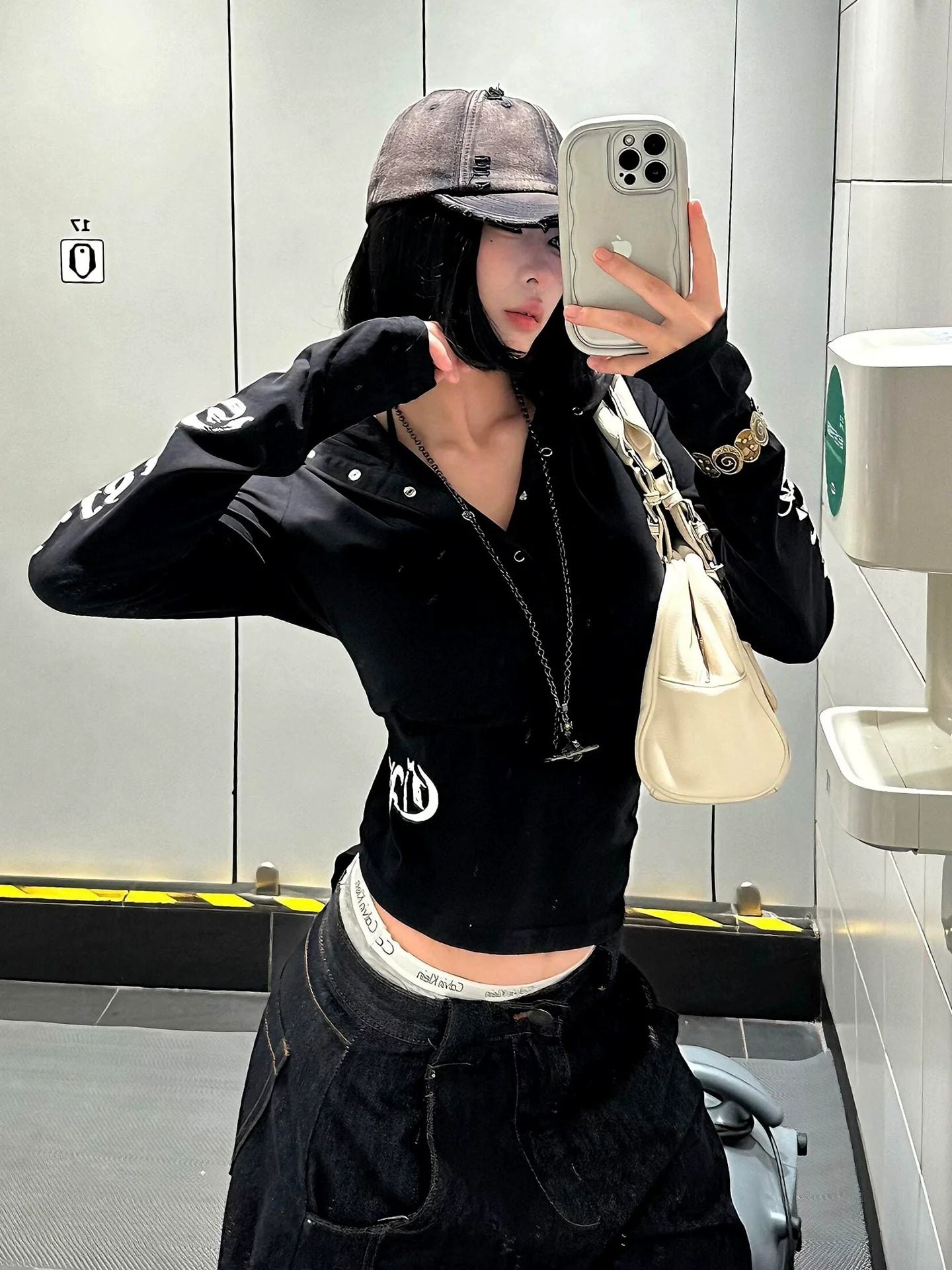 Y2K Sun Protection Hooded Long Sleeve Punk Top