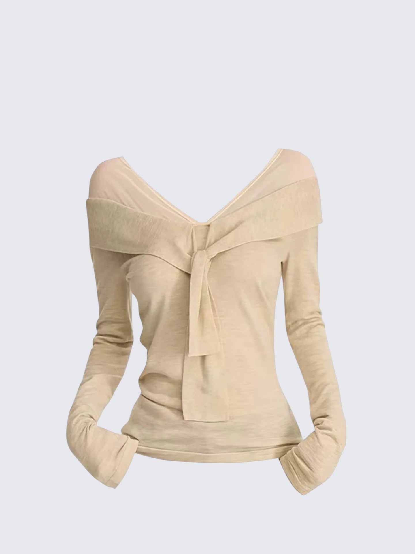 Off Shoulder Twist Mesh Knit T-shirt