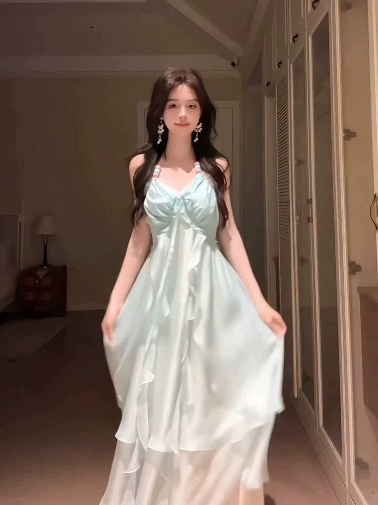 Beach Vacation Backless Slip Dress with Atmospheric Vibe