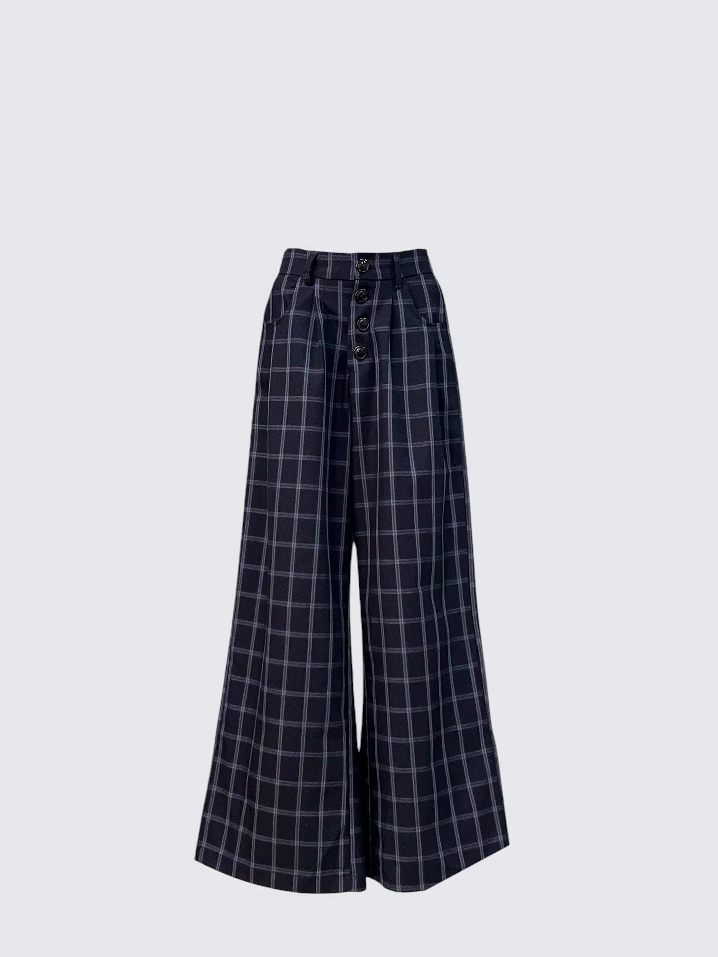 Retro Plaid Wide Leg Pants Women Autumn Loose Fit