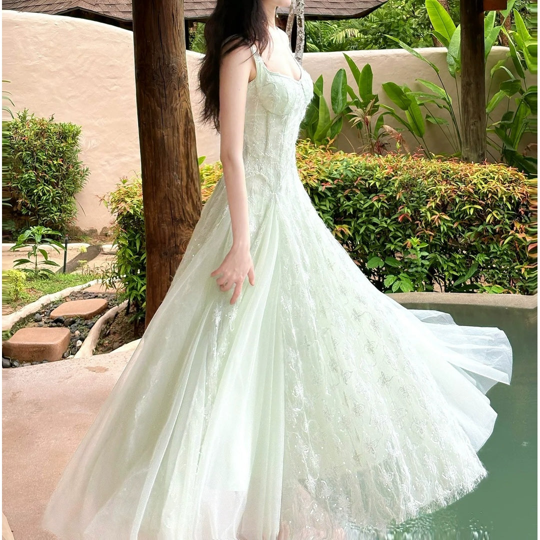 Green Sequin Tulle Gown Prom Dress