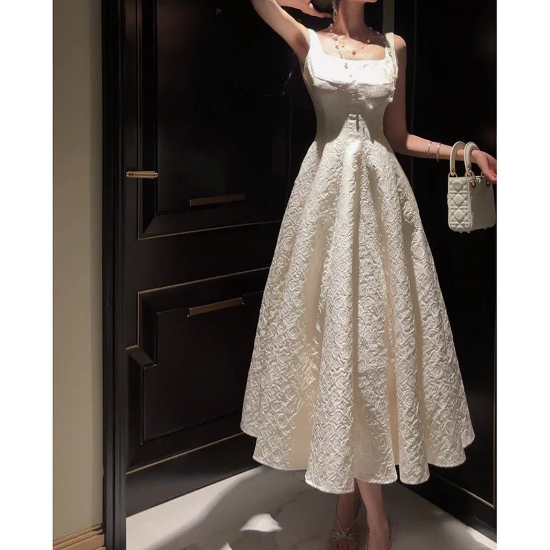French Luxury Spaghetti Birthday Gown Dress – Embroidered Party Dress