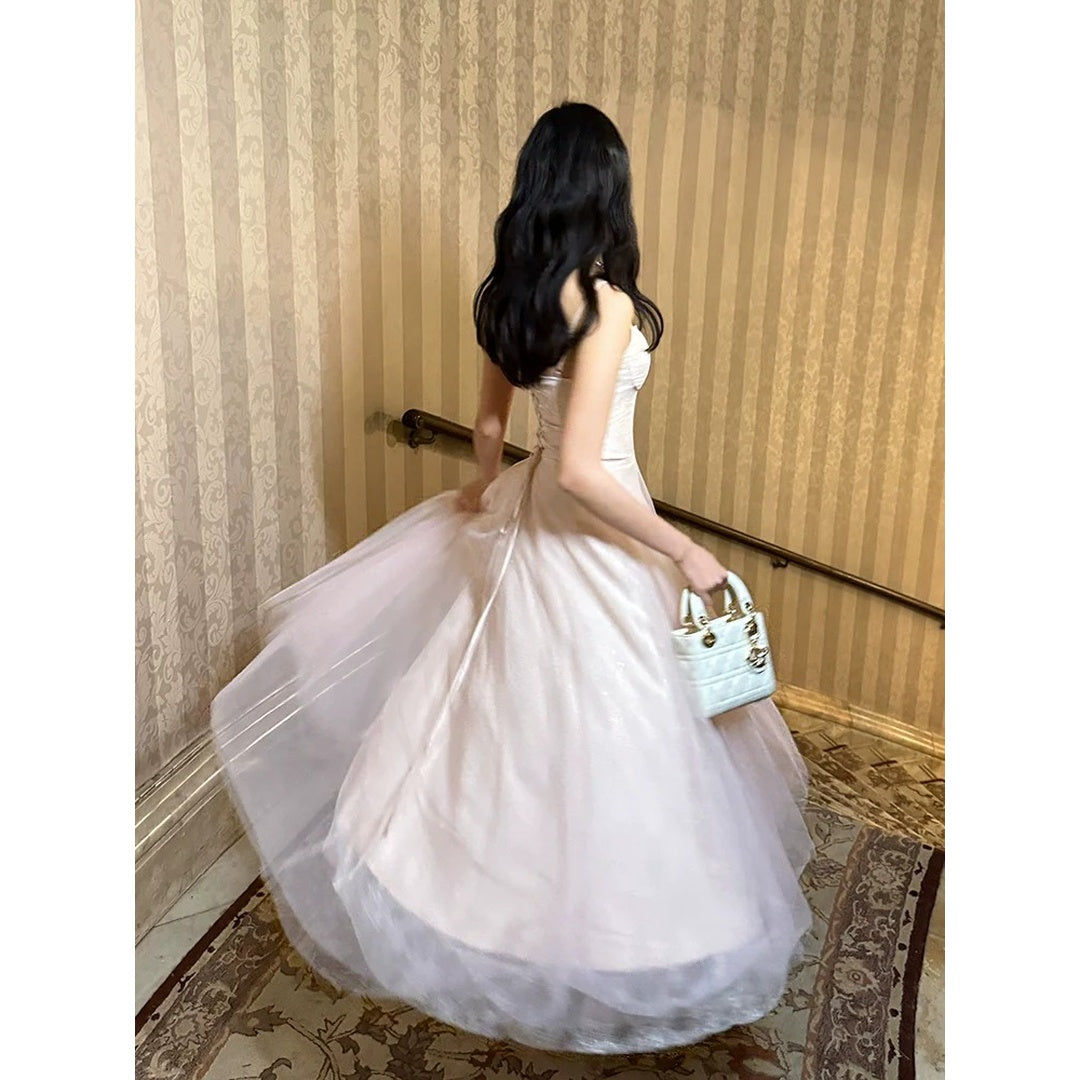 Sequin Lace Mermaid Spaghetti Strap Pink Gown Dress