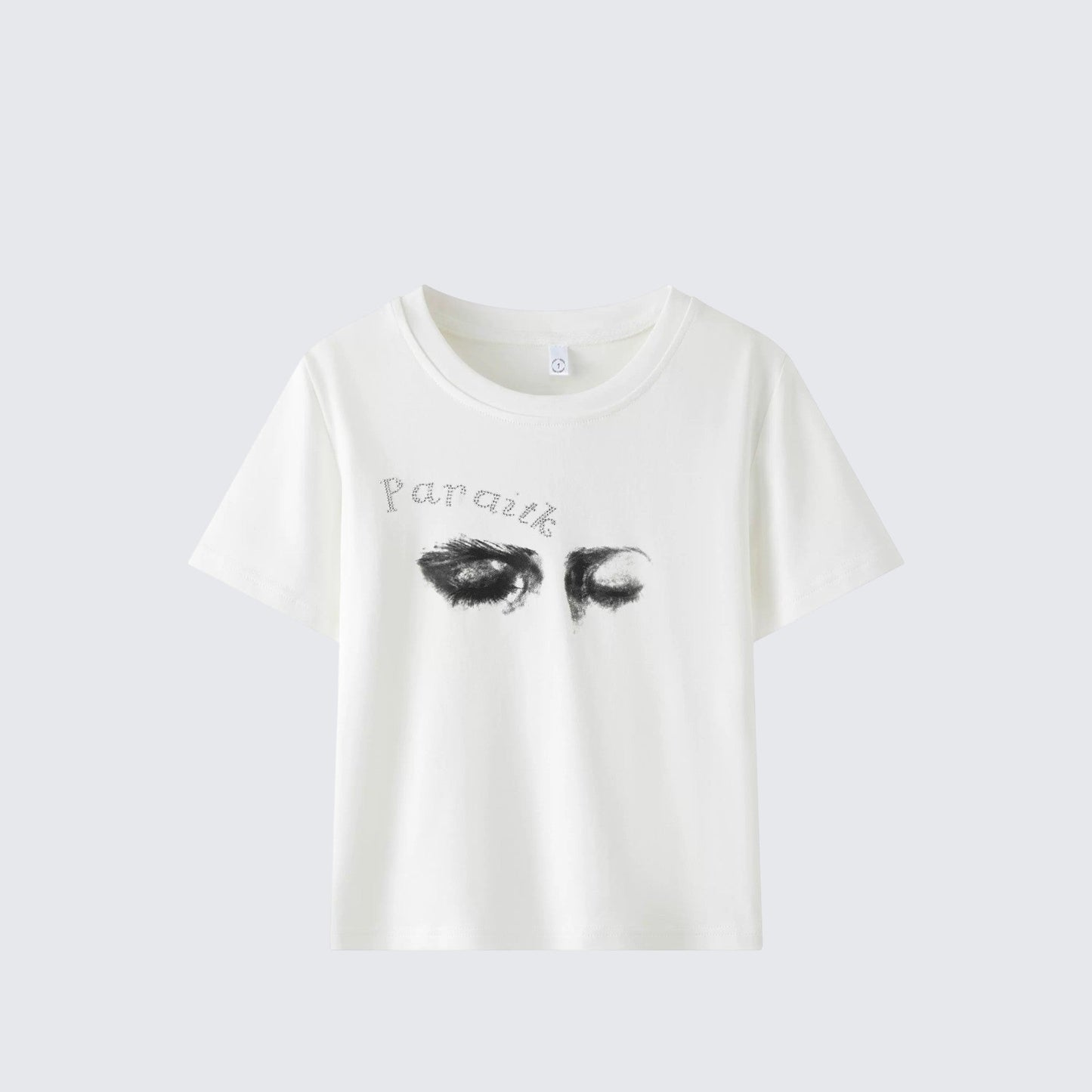 White Eye Print Short Sleeve Top