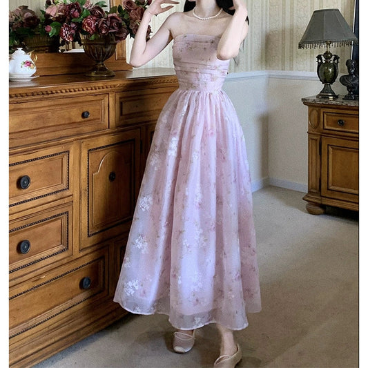 Strapless Floral Gown Dress with Detachable Straps