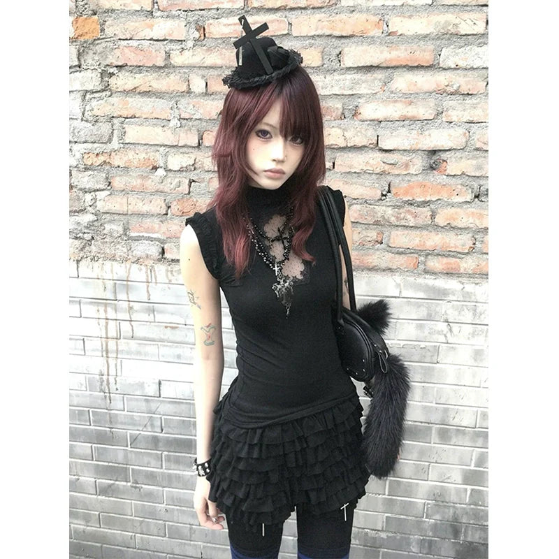 Y2K Cross Cutout Sleeveless Top