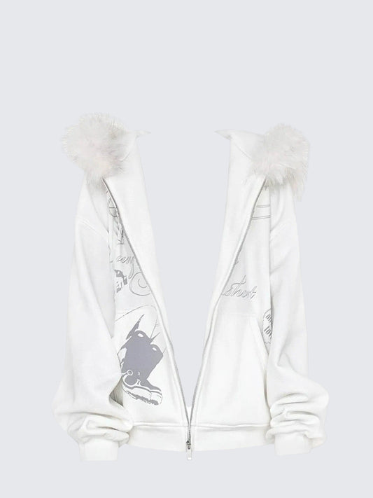 Fur Collar Hoodie Cardigan Women