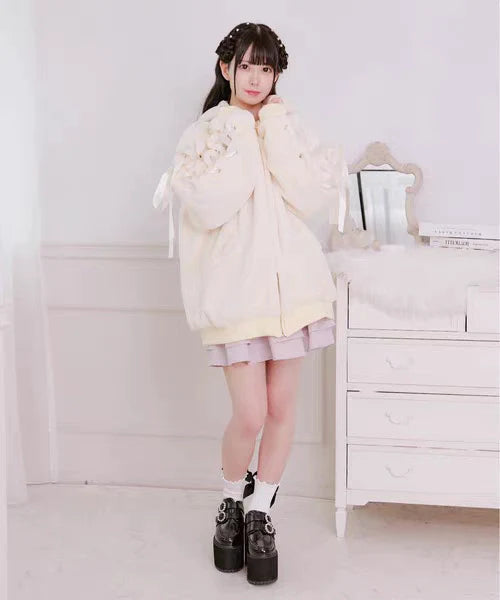 Soft Girl Bunny Ear Faux Fur Coat Y2K