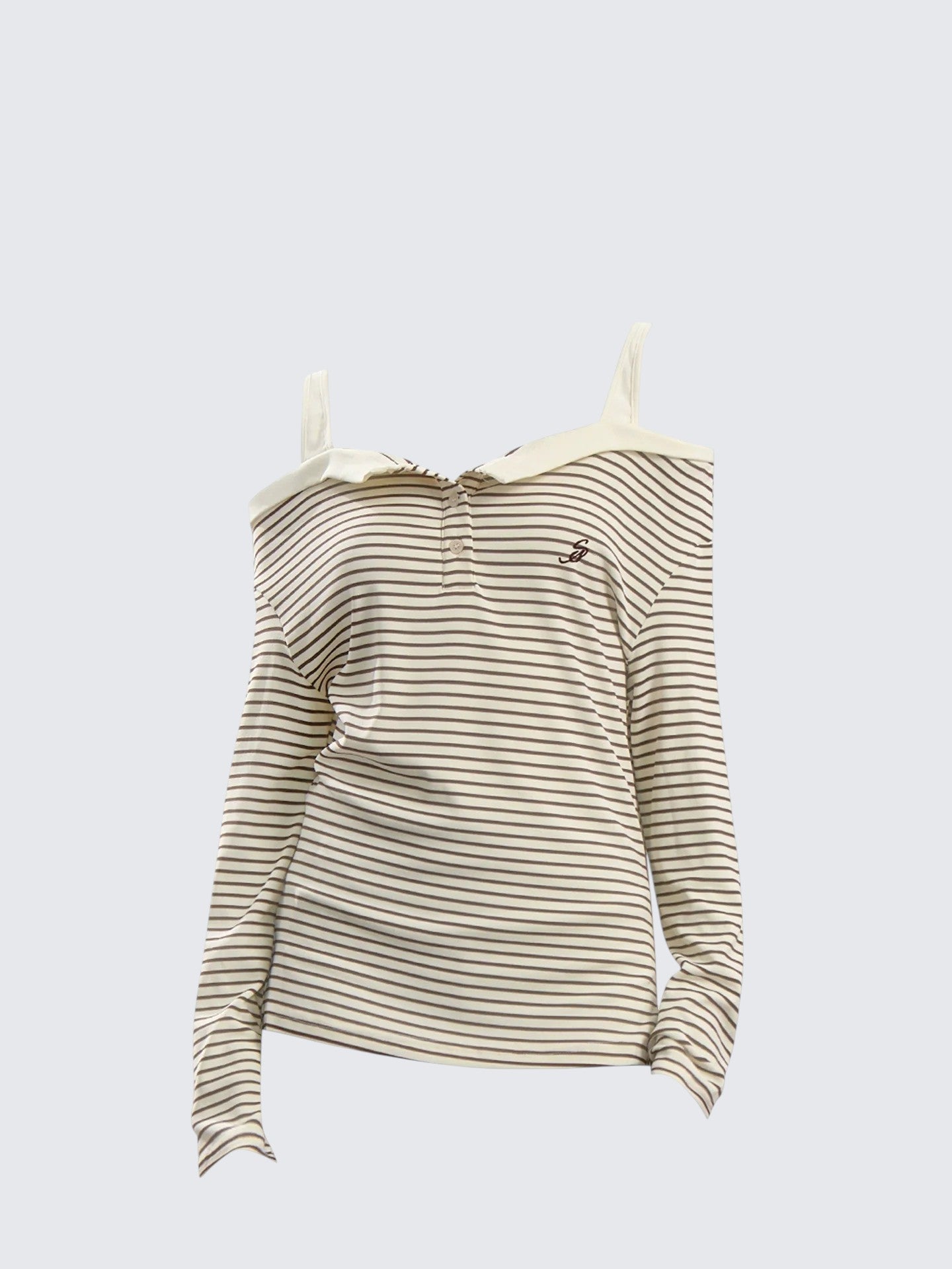 Off-Shoulder Striped Long Tee