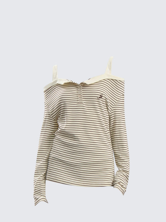 Off-Shoulder Striped Long Tee