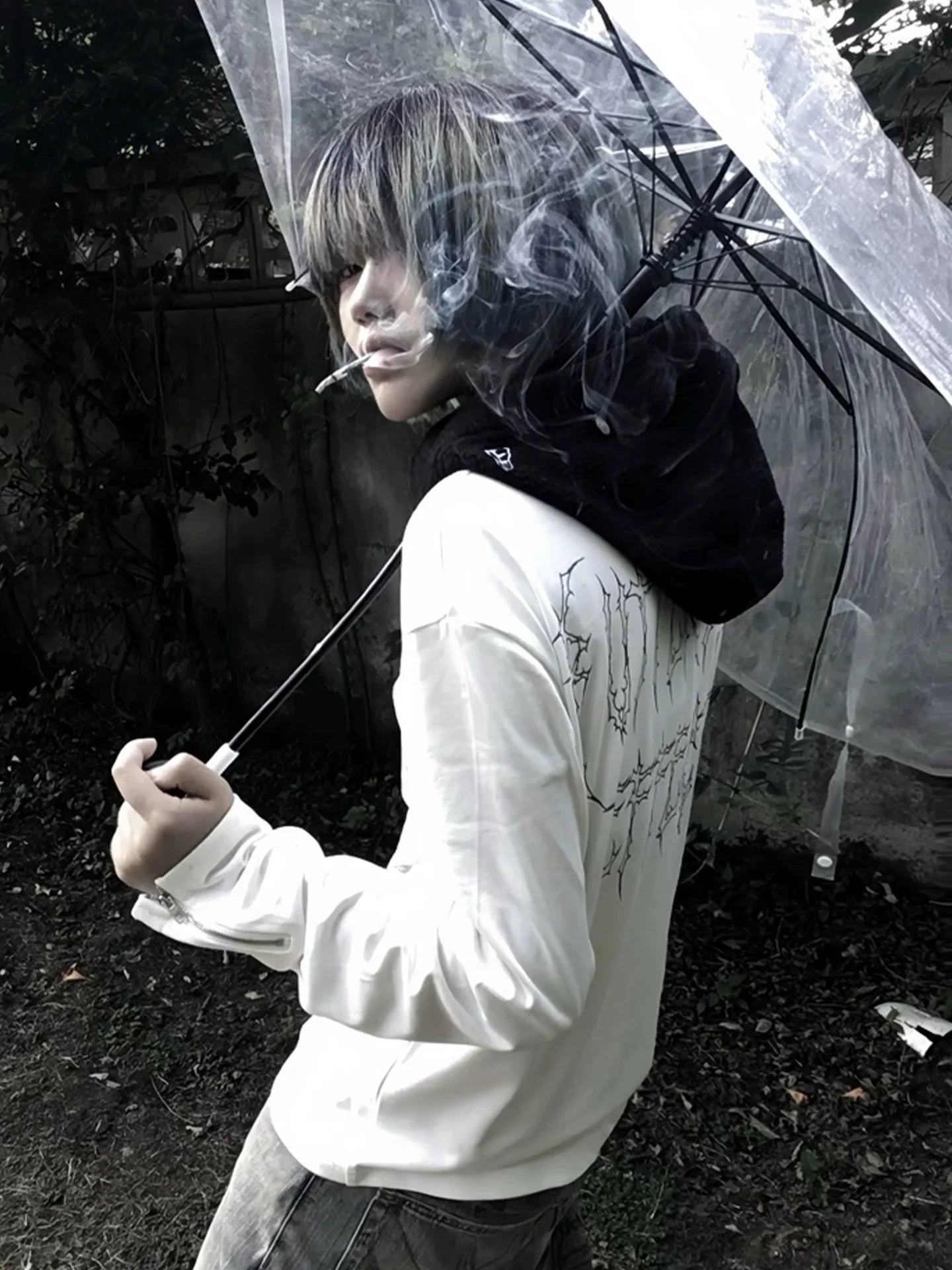 Y2K White Shoulder Heavy Henley Long Sleeve Top