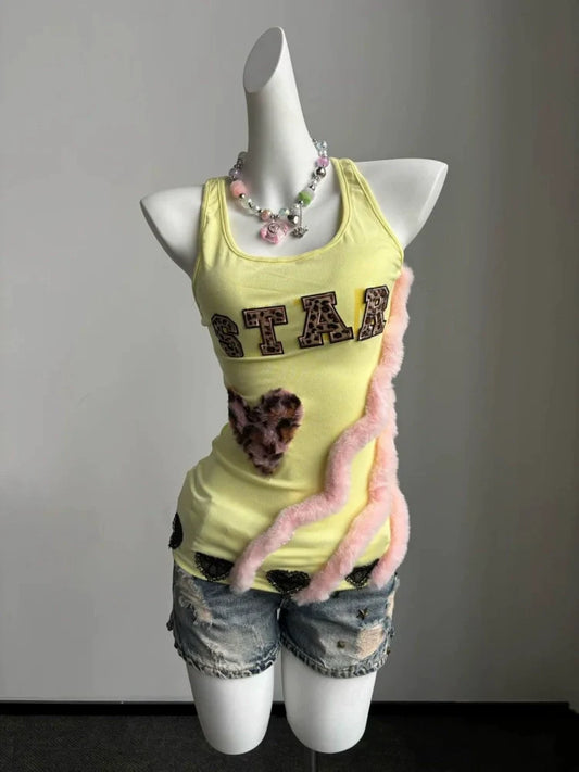 Bright Yellow Leopard Print Retro Y2K Tank Top