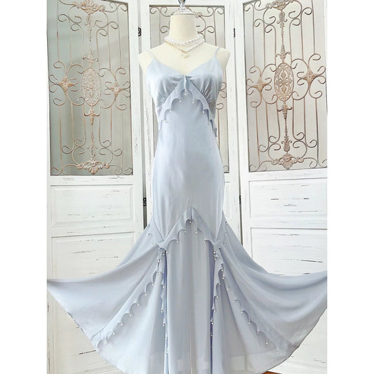 Mermaid French Satin Luxury Spaghetti Strap Gown Dress – Resort and Party Dress