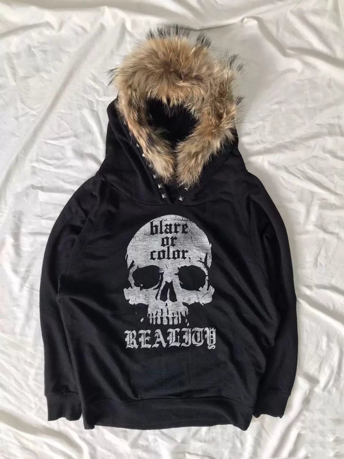 Y2K Gothic Rock Punk Skull Fleece-Lined Hoodie