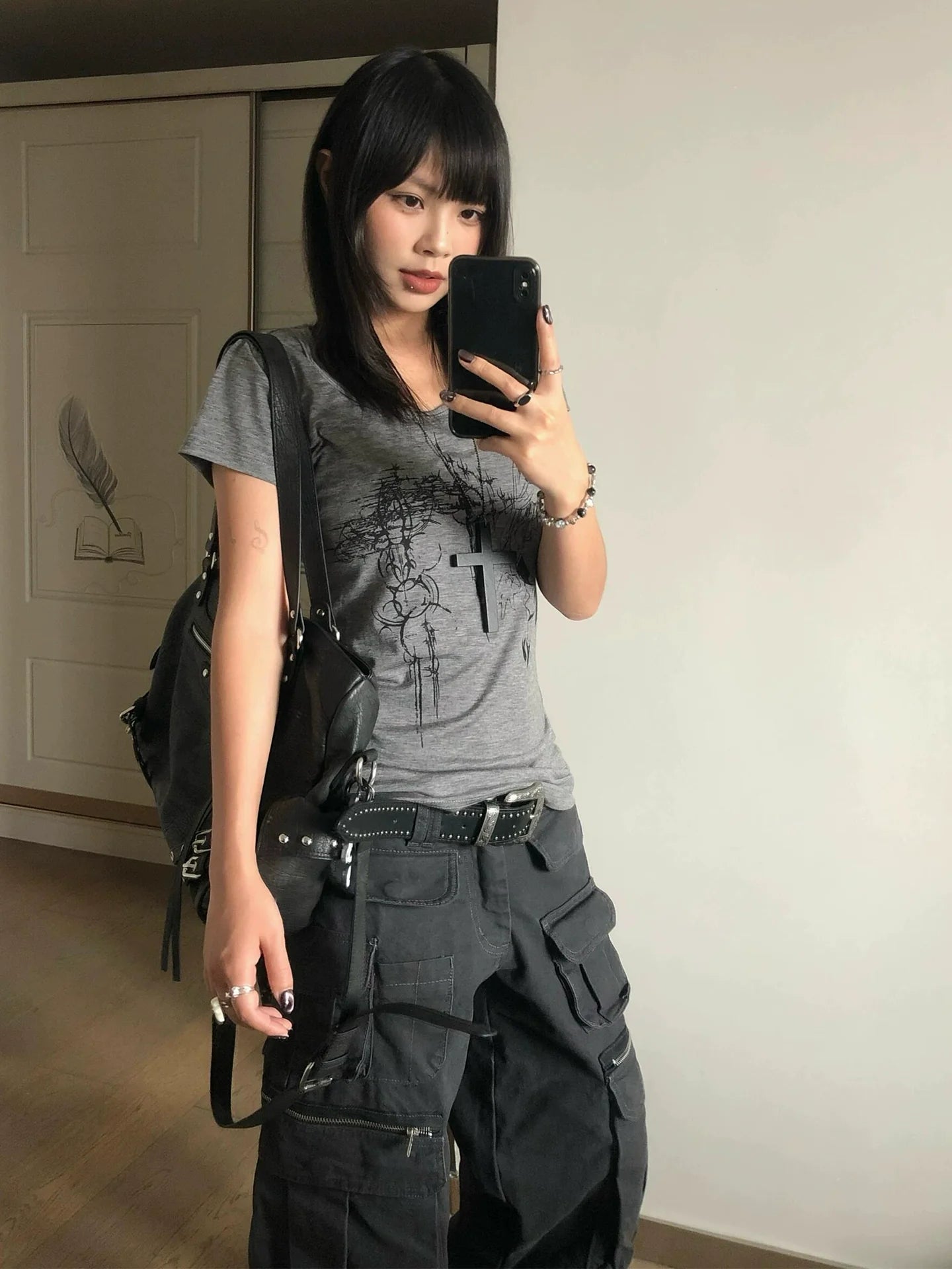 Y2K Printed Wide Neck Crop Top Slim Fit Tee