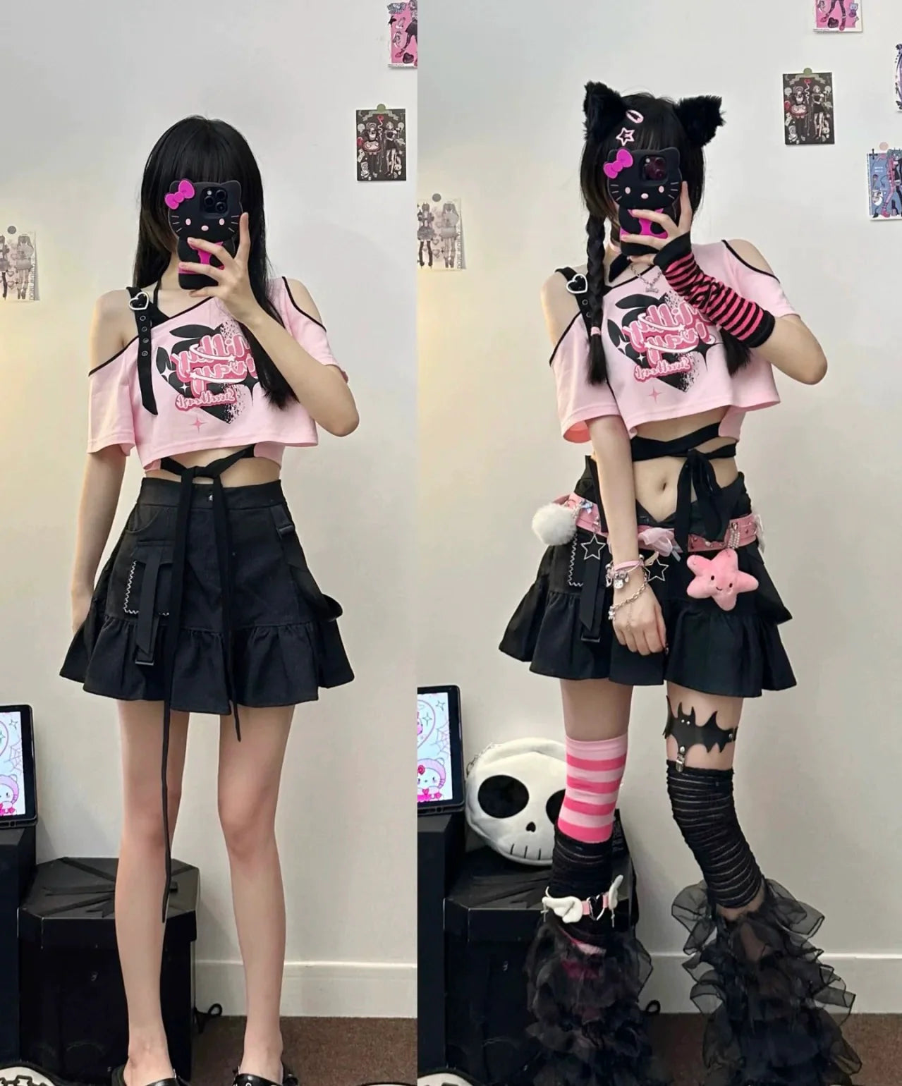 Off-Shoulder Subculture Y2K E-girl Cropped Niche Oversized Short Sleeve Top