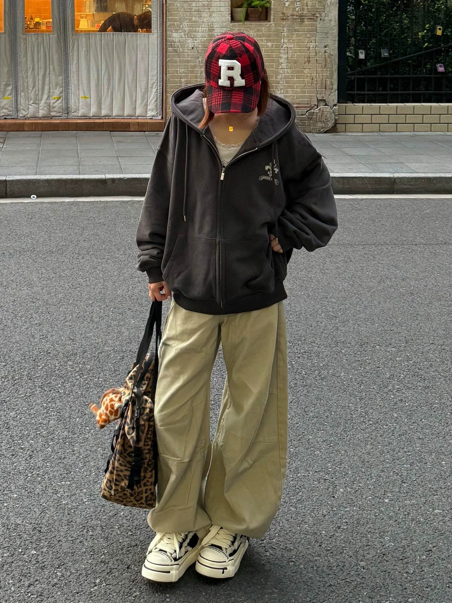 American Vintage Gothic Hoodie Jacket Unisex Zip-Up Oversized Street Outerwear