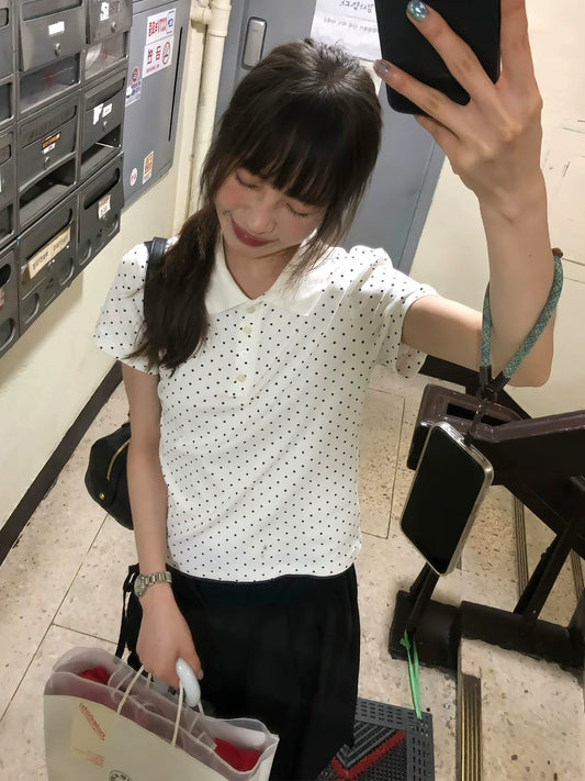 Vintage Polka Polo Top for Summer