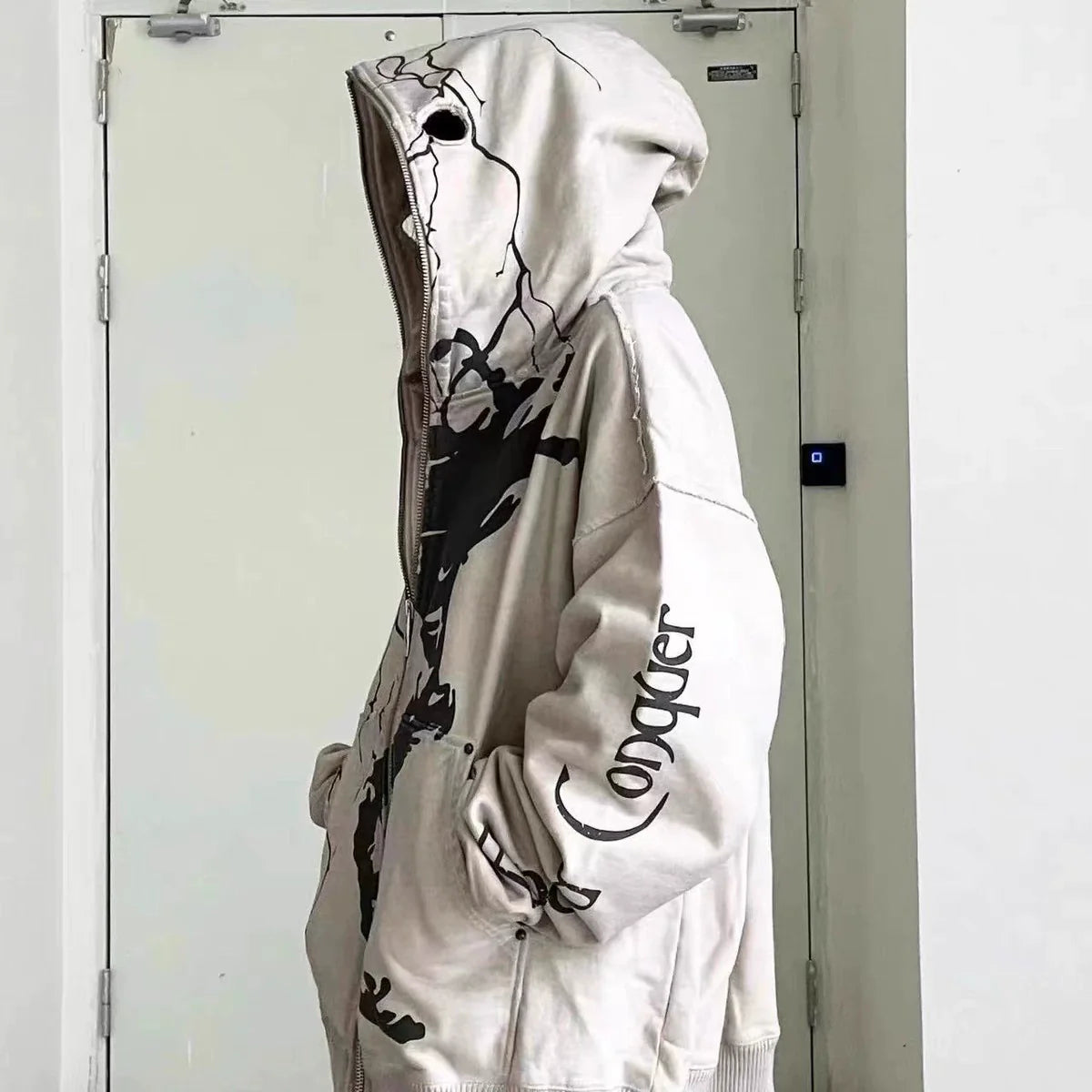 Beige Y2K Punk Retro Oversized Hoodie