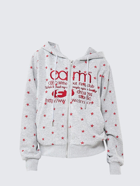 Star Print Zip Hoodie Women