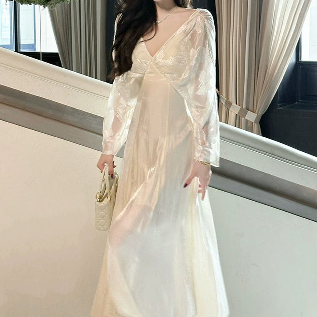 French Chiffon Floral Resort Gown Dress