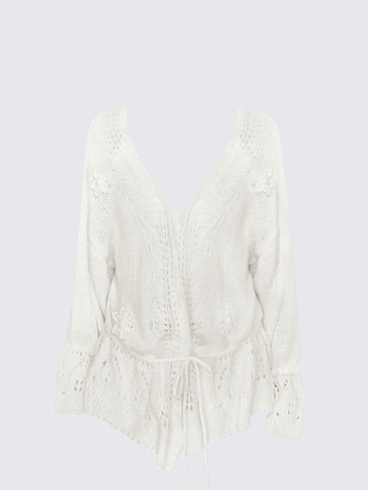 Korean Cutout Jacquard Knit Cardigan