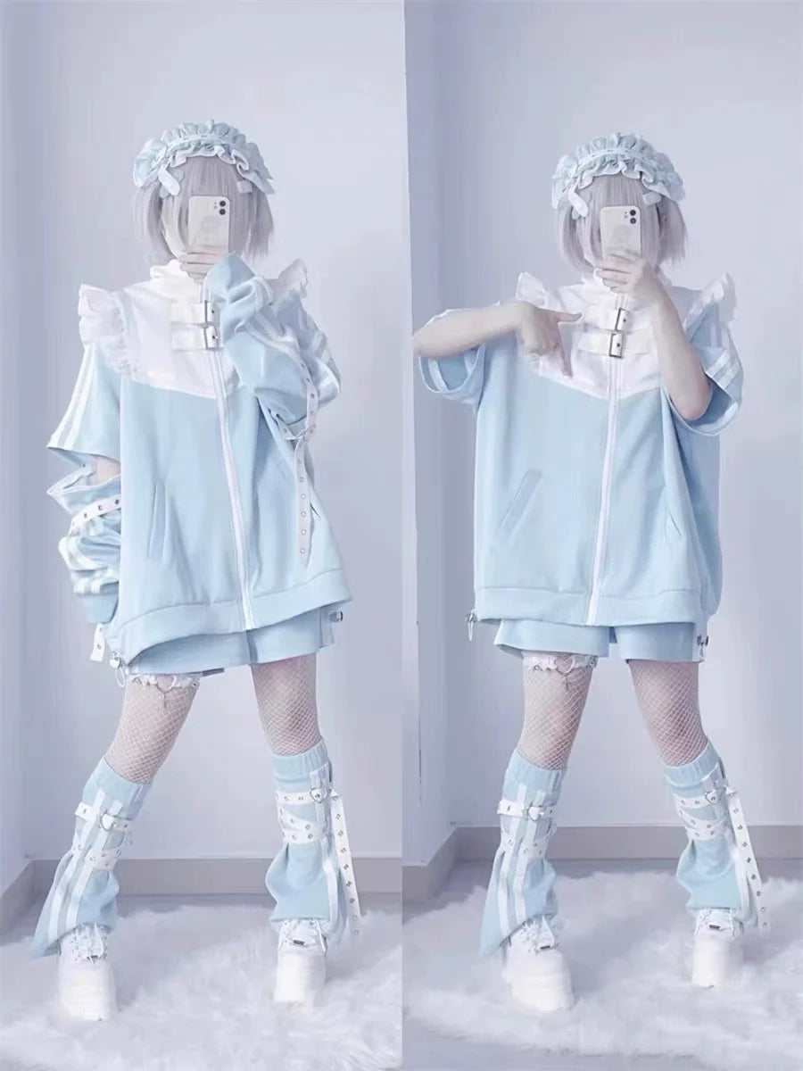 Y2K Japanese Anime 3-Piece Set (Hoodie+Shorts+Leg Warmers)