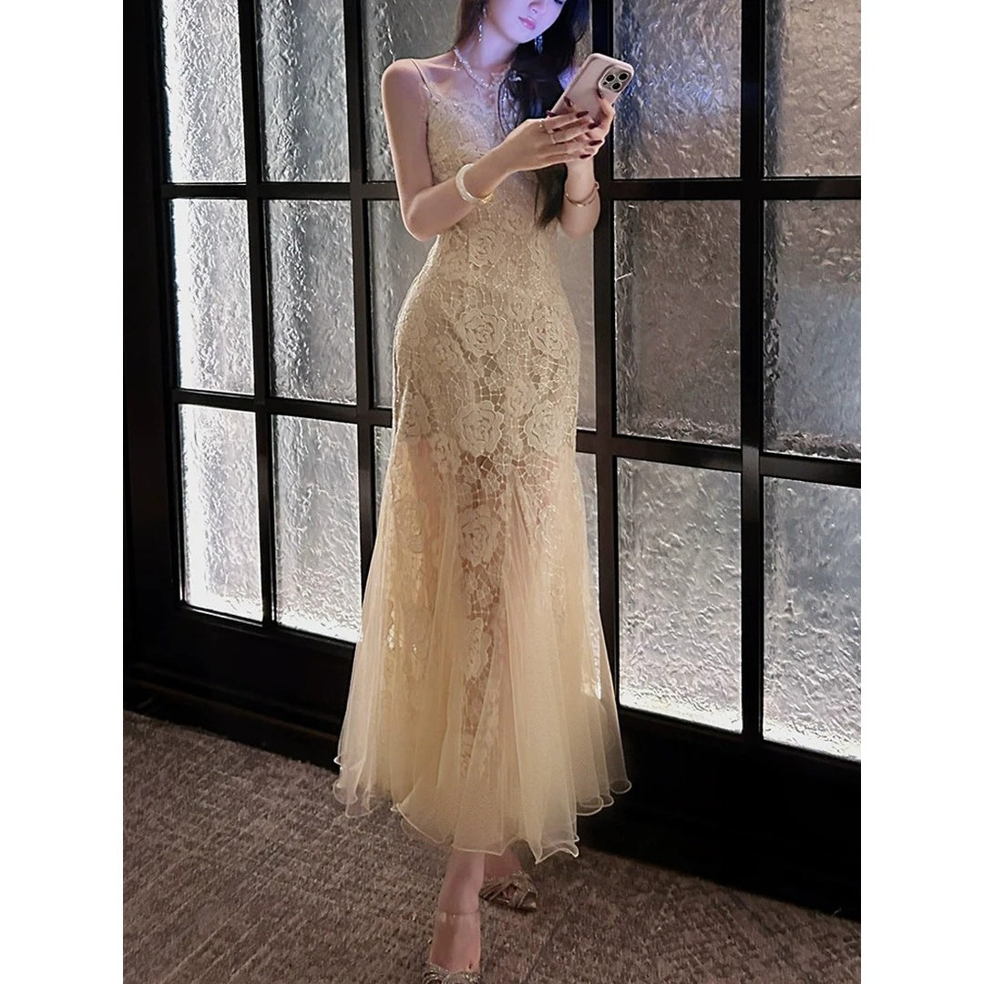 Elegant Rose Lace Mermaid Gown Dress