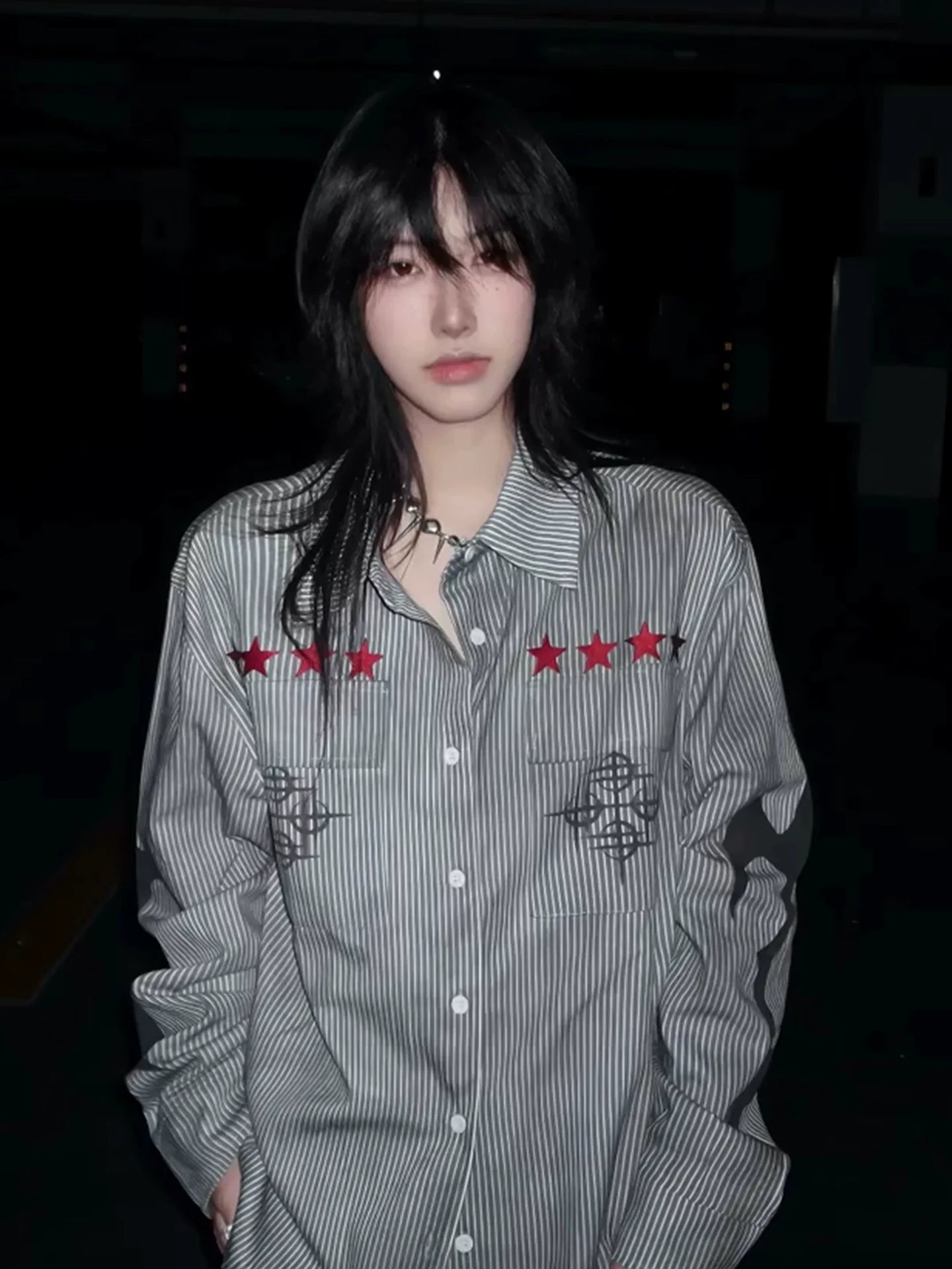 Y2K Striped Distressed Long Sleeve Shirt