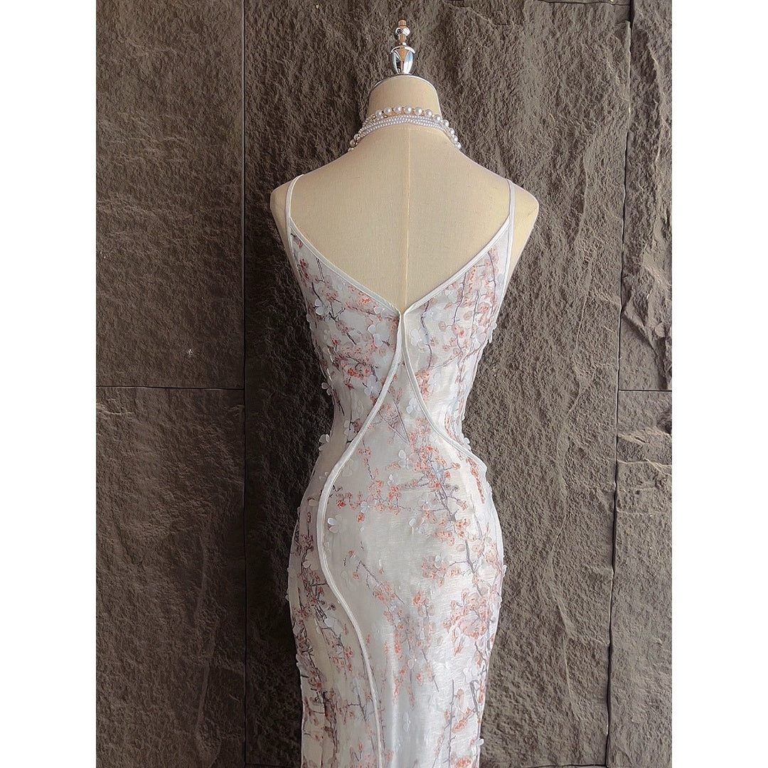 Snow Seeking Plum Chinese Cheongsam Embroidered Gown Dress