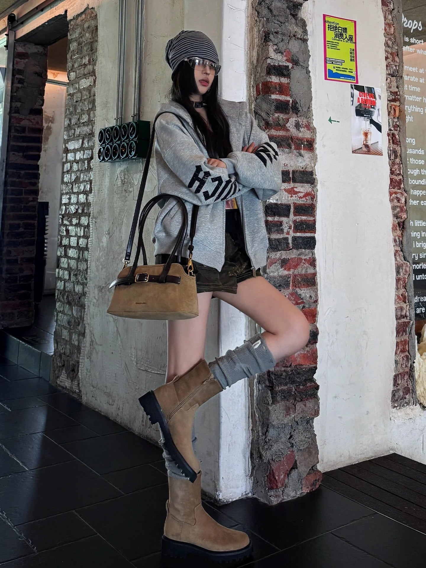 American Heavyweight Zip Hoodie Retro Letter Print Couple Goth Top