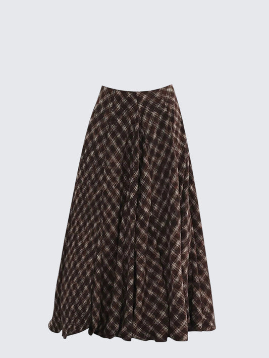 Brown Plaid Skirt Women